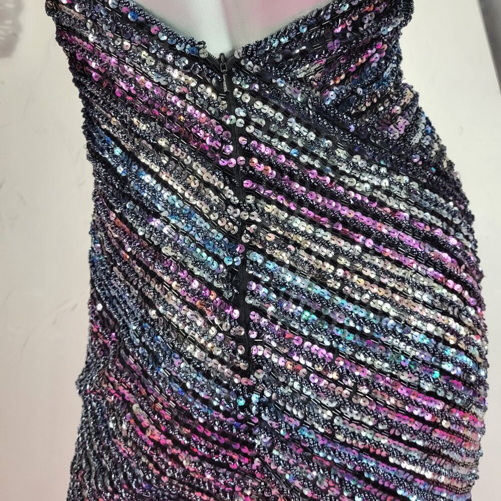 NWT~$990~JOVANI~SZ 2~BLACK PINK BEADED SEQUIN SLIT PROM EVENING GOWN DRESS - Picture 11 of 16